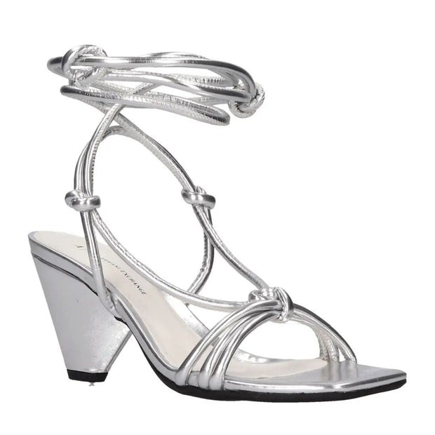 ARMANI EXCHANGE Tie-Strap Triangle Block Heel Sandals XDP027-SLV